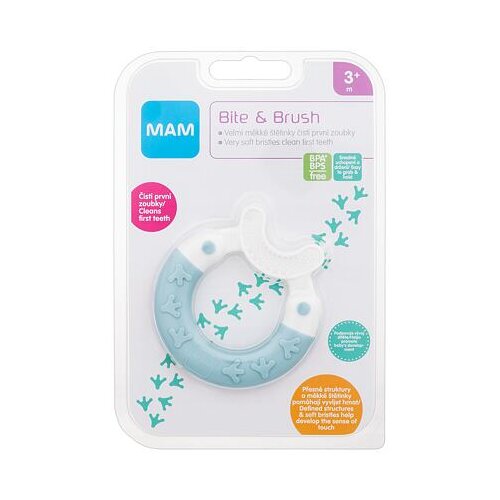Mam Bite & Brush Teether 3m+ Turquoise gricalica s dlačicama za či&scaron;ćenje prvih zubića 1 kom Cijene