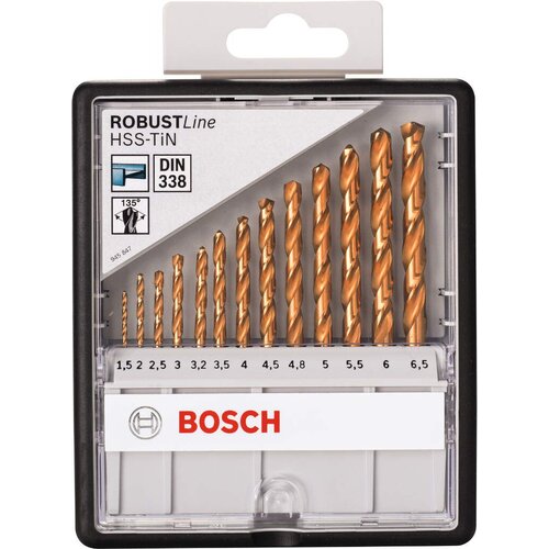 Bosch 13-delni Robust Line set burgija za metal HSS-TiN, 135&amp;deg; 1,5; 2; 2,5; 3; 3,2; 3,5; 4; 4,5; 4,8; 5; 5,5; 6; 6,5 mm, 135&amp;deg; - 2607010539 Slike