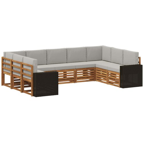 vidaXL Kotna sedežna garnitura 9 pcs Naravna in svetlo siva Poliester, (5000283417) Cene