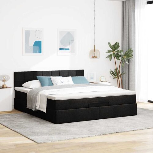  Otomanski krevet s madracem i LED crni 160x200cm tkanine Slike
