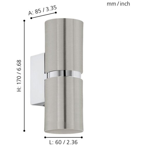 Eglo Passa zidna/2, led, gu10, 2x3,3w, krom/nikl mat Slike