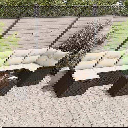 8 Dijelni Vrtni Kauč Set s Jastučićima Smeđi Poli Ratan Cene