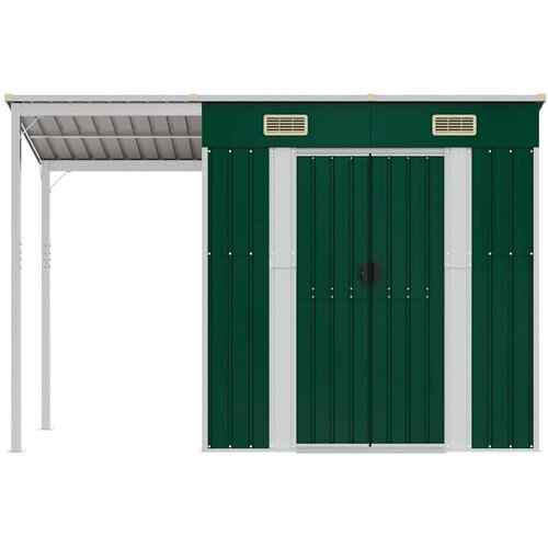  Vrtna kućica s produženim krovom zelena 277x107x181 cm čelik Slike