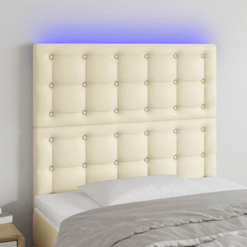 vidaXL LED posteljno vzglavje krem 80x5x118/128 cm umetno usnje