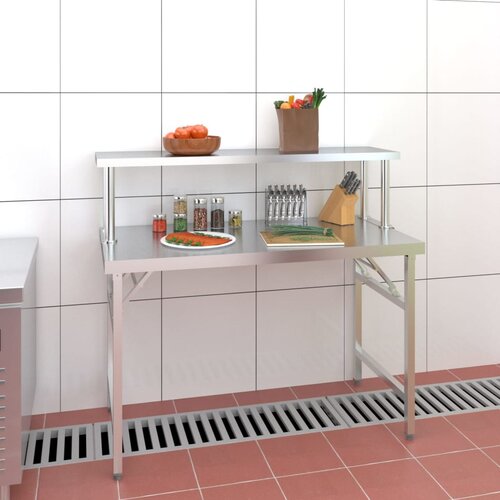 vidaXL Kuhinjski radni stol s policom 120x60x115 cm nehrđajući čelik Cijene