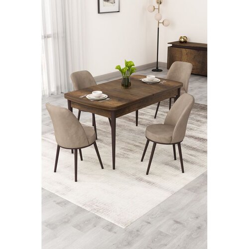Hanah home trpezarijski set Rax, sto na razvlačenje i 4 stolice, ploča u dekoru drveta Baroque, kapućino tkanina Babyface Cene