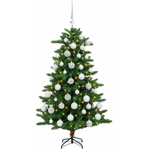  Umjetno božićno drvce s kuglicama 120 cm 150 LED lampica - 120 cm s LED žaruljama i bijelim kuglicama Slike