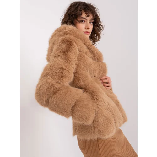 Fashion Hunters Transitional camel fur jacket with hood