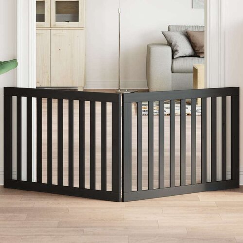 vidaXL Vrata za pse s 2 panela sklopiva crna 160 cm od drva topole Cene