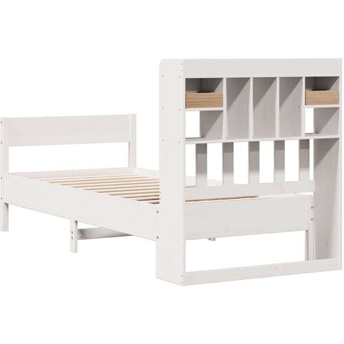 VidaXL Krevet s regalom za knjige bez madraca bijeli 90x200cm borovina Slike