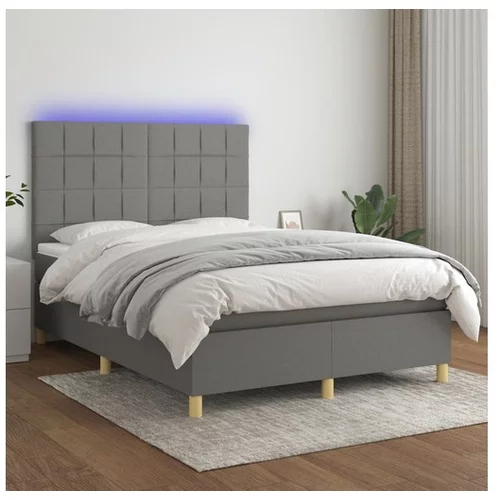 vidaXL Box spring postelja z vzmetnico LED temno siva 140x20
