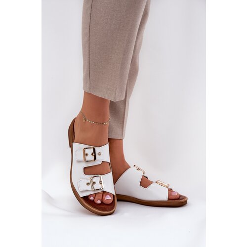 Zazoo Leather Flat Sandals With Buckles White 3020 Slike