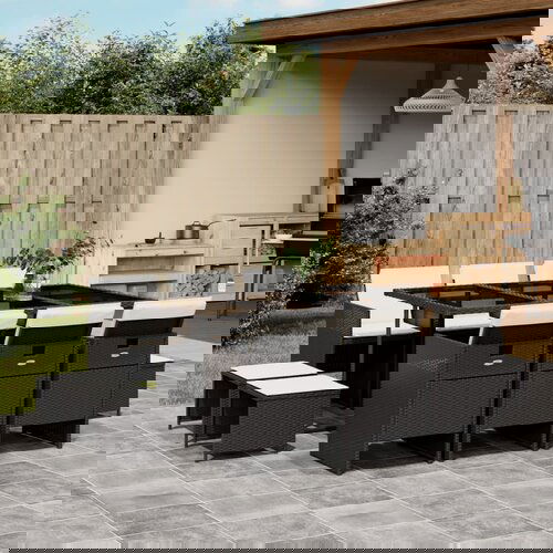 The Living Store Vrtna jedilna garnitura 11-delna z blazinami črna poli ratan - Vrtna Jedilna Garnitura, (21671973) Cene