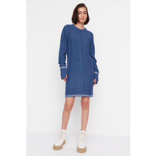 Trendyol Indigo Knitted Detailed Mini Knitwear Dress Slike