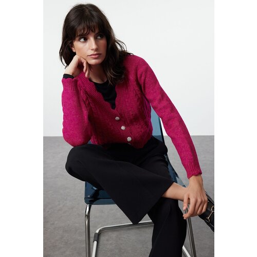 Trendyol Fuchsia Soft Textured Knitwear Cardigan Slike