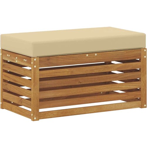  Vanjska stolica klupa s jastukom Prirodna 80 x 43 x 37 cm - Prirodno i bež 80 cm Zatvoren prostor za noge Slike