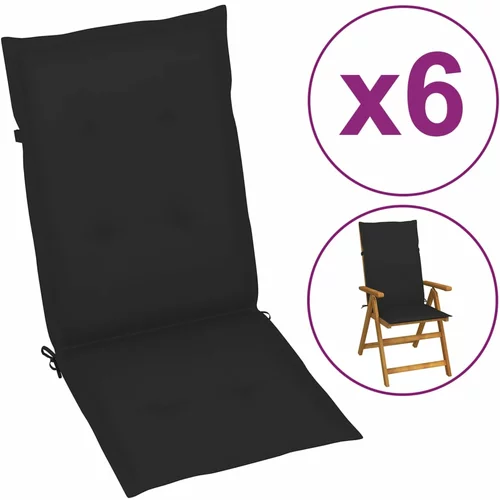 vidaXL jastuci za vrtne stolice 6 kom crni 120 x 50 x 3 cm