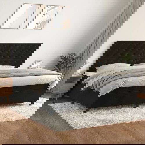 VidaXL Krevet s oprugama i madracem crni 200x200 cm bar&amp;scaron;unasti Slike