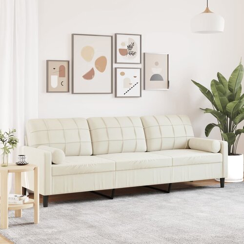 VidaXL Kavč trosed z okrasnimi blazinami krem 210 cm žamet Slike