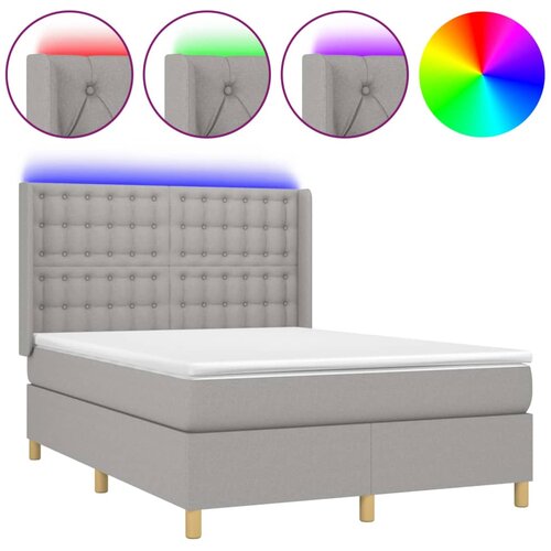 vidaXL box spring postelja z vzmetnico led sv. siva 140x200 cm blago, (20723778) Cene