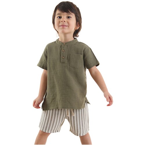 Denokids Baby Boy Green Muslin Shorts Shirt Suit Cene