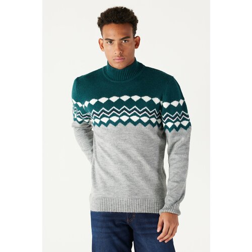AC&Co / Altınyıldız Classics Men's Petrol Gray Standard Fit Regular Cut Half Turtleneck Ruffled Soft Textured Knitwear Sweater Cene