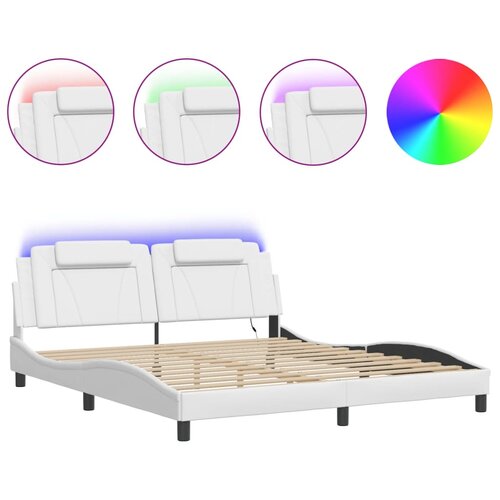 Maison Chic Posteljni okvir - Dvoposteljna postelja - Zakonska postelja z LED lučkami bel 180x200 cm umetno usnje, (21695634) Cene