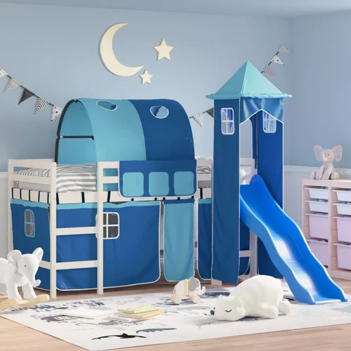 vidaXL Dječji krevet na kat s tornjem plavi 90x190 cm masivna borovina