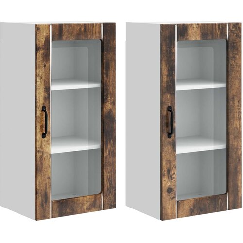  Zidni stakleni ormarić 2 pcs Dimljeni hrast 40 x 31 x 80 cm Slike