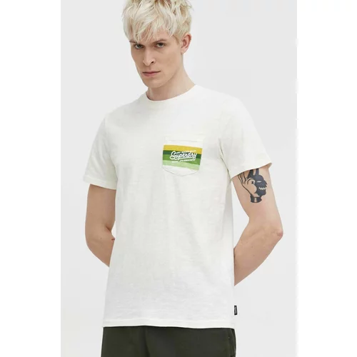 Superdry Pamučna majica za muškarce, boja: bež, s tiskom