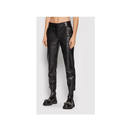 Karl Lagerfeld Usnjene hlače 216W1901 Črna Slim Fit
