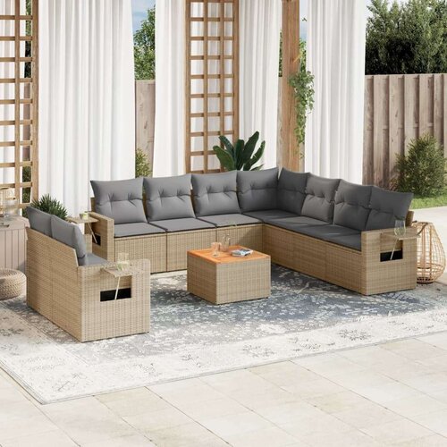  10-dijelni set vrtnih sofa s jastucima bež od poliratana Cene