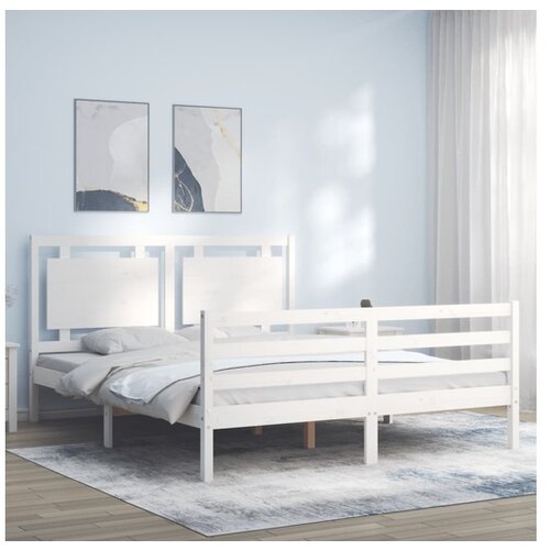 VidaXL Posteljni okvir z vzglavjem bel 5FT trden les Slike