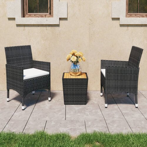 vidaXL 3-dijelni vrtni bistro set od poliratana i bagremovog drva crni Cene