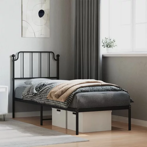 vidaXL Kovinski posteljni okvir z vzglavjem črn 80x200 cm