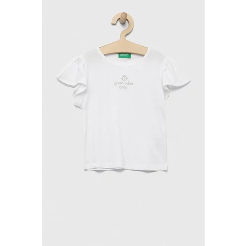 United Colors Of Benetton Kratka majica s primesjo lanu bela barva