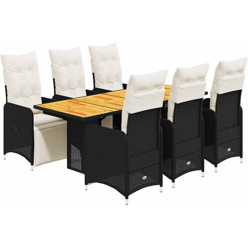  7-dijelni vrtni bistro set od poliratana s jastucima crni Crna 190 x 80 x 75 cm Slike