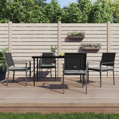 VidaXL Vrtni stoli z blazinami 4 kosi črni 54x62,5x89 cm poli ratan Slike