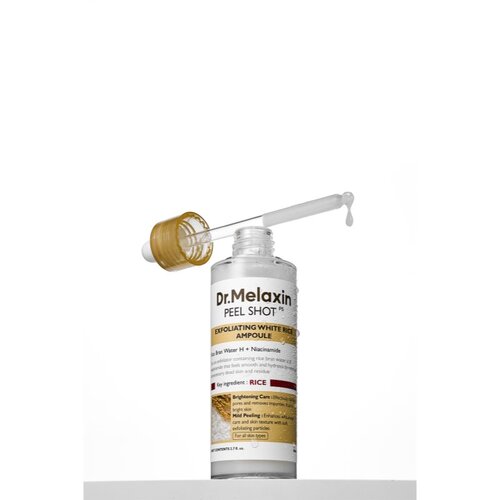 Dr. Melaxin Peel Shot Exfoliating White Rice Ampoule eksfoliacijski piling serum za posvetlitev in zgladitev kože 80 ml Slike