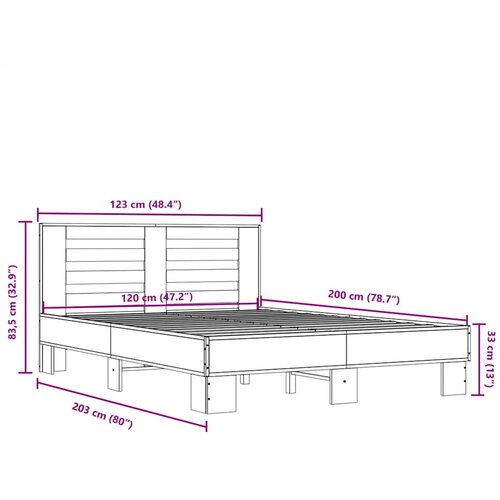  Okvir kreveta boja hrasta 120x200 cm konstruirano drvo i metal Siva 120 x 200 cm Slike