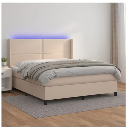  Boxspring posteľ matrac a LED kapučínová 160x200 cm umelá koža