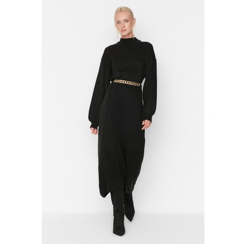 Trendyol Black Waist Chain Detailed Knitwear Dress Slike
