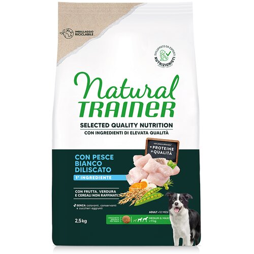Natural trainer Selected Quality Nutrition Adult Medium &amp;amp; Maxi s bjelom ribom - 2 x 2,5 kg Slike