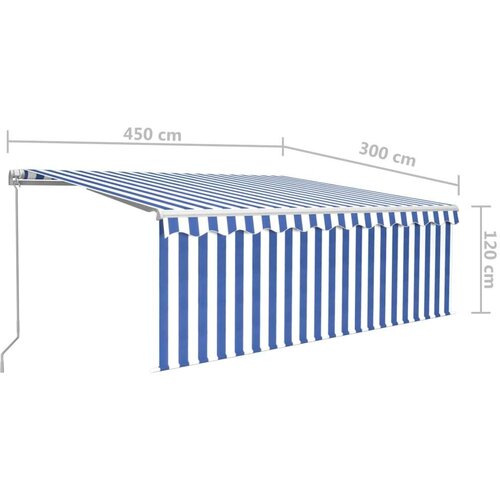 VidaXL tenda na ručno uvlačenje s roletom LED 4,5 x 3 m plavo-bijela Slike