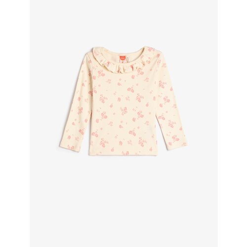 Koton Floral T-Shirt Round Neck Ruffle Long Sleeve Cotton Camisole Slike