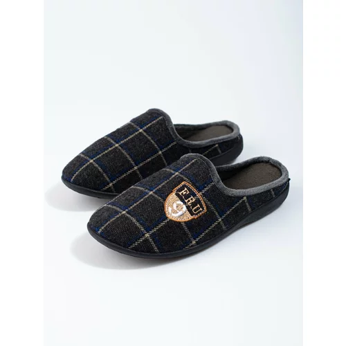 SHELOVET Men's black plaid slippers