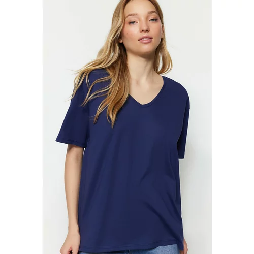 Trendyol T-Shirt - Navy blue - Boyfriend