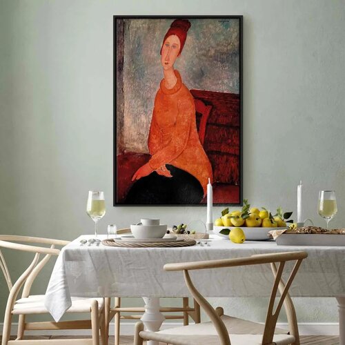  Slika - Amedeo Modigliani &amp;ndash; Jeanne Hebuterne in a Yellow Sweater 80x120 U crnom drvenom okviru Slike