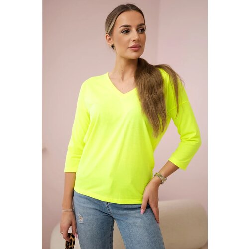 Kesi Yellow neon blouse with V-neck Cene
