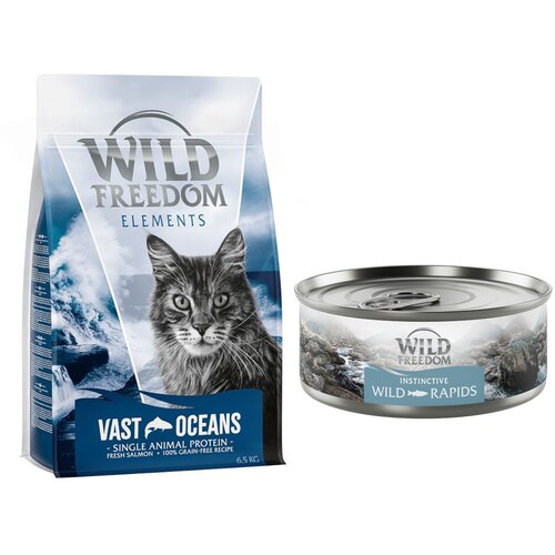 Wild Freedom suha mačja hrana 6,5 kg + WF Instinctive mokra mačja hrana 6 x 70 g po posebni ceni! - Adult "Vast Oceans" losos - recept brez žit 6,5 kg + Instinctive Wild Rapids - losos 6 x 70 g Cijene